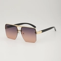 Square oversized gradient purple sunglasses with gold metal frame and double bridge - One Size / Gold Frame Grey to Orange Gradient Lens