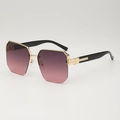 Chic semi-rimless geometric sunglasses with pink-purple gradient lenses and gold trim - Grey Pink