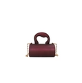 Détails d'un mini sac cylindrique bordeaux avec poignée épaisse et chaîne dorée - Fuchsia