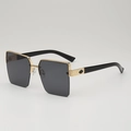 Oversized square sunglasses with gold metal frame, black temples and dark gray lenses - E01 Y-3 / All Grey