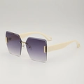 Rimless oversized square sunglasses with purple gradient lenses and cream temples - D04 Z-2 / Off-White Temple Double Gray Lens