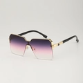 Fashion half-rim square sunglasses with purple gradient lenses and gold metal frames - Purple-Yellow Gradient