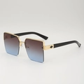 Fashionable oversized semi-rimless sunglasses with gold metal frame and gradient lenses - E01 Y-3 / Tea Blue