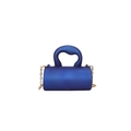 Minimalist electric blue cylindrical handbag with acrylic texture and golden chain strap - Blue