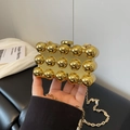 Chic gold spherical evening clutch bag with 3D metallic beads and chain strap - Gold