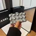 Silver mirror mini acrylic spherical clutch bag with metallic polished stud detail - Silver
