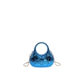 Detail of blue acrylic evening bag with geometric quilted pattern and chain strap - Blue