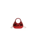 Red acrylic evening bag with geometric lattice pattern and gold chain strap - Red