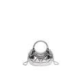 Macro shot of silver acrylic evening bag with 3D geometric texture and chain strap - Silver