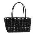 Borsa tote nera intrecciata a mano con design minimalista a traforo e manici lunghi - Nero