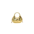 Golden crescent acrylic evening bag with geometric texture and beaded handle link chain - Gold