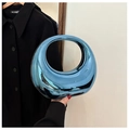 Blue metallic moon-shaped acrylic clutch bag with a sleek hollow circular handle - Blue