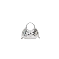Silver crescent acrylic handbag with geometric triangle patterns and metallic chain - Silver