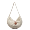 Elegante borsa hobo in maglia crema con trama a pieghe e dettaglio chiusura ad alamaro - Bianco Sporco