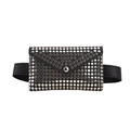 Punk style black faux leather waist bag with silver metal studs and snap closure - Black