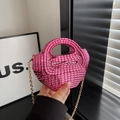 Mini borsa a mano in perline rosa rosa metallizzato con tracolla a catena d'oro - Rosa Rossa