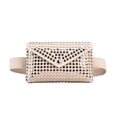 Detail of light beige PU leather waist bag with punk style silver metal rivets and snap - White