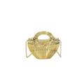 Borsa a mano intrecciata dorata con manico rotondo e tracolla a catena da donna - Oro
