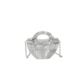 Borsa a mano alla moda in acrilico intrecciato argento metallizzato con tracolla a catena - Argento