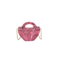 Elegante borsa a mano in acrilico rosa intrecciato con finitura metallica e catena - Rosa