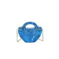 Mini borsa a mano blu elettrico metallizzato con trama intrecciata e catena oro - Blu