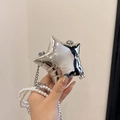 Mini bolso de fiesta con forma de estrella plateada brillante y perlas - Plateado