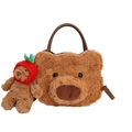 Sac à main en peluche ours brun avec poignées en cuir et breloque ours fraise - Brun Avec Charme d'Ours Fraise