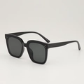 Lunettes de soleil carrées noires avec verres gris et rivets métalliques à trois points - D14 Z-2 / Modèle noir avec trois points métalliques (DR17 Noir 2001)