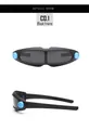 Detail view of futuristic kids sports sunglasses with matte black frames and blue gear accents - Black Frame