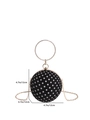 Polka dot spherical evening bag with rhinestone ring handle and gold chain strap - Black