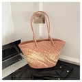 Woven tote bag in pink and beige gradient finish with long shoulder straps - Peach Pink