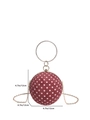 Spherical burgundy polka dot handbag with metal ring handle and gold chain strap - Red