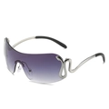 Y2K rimless shield sunglasses featuring purple gradient lenses and silver snake metal arms - One Size (D06 Y-4) / Silver Frame Double Grey Lens