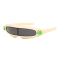 Creamy white kids sports sunglasses with grey one-piece lens and green details - Beige Frame