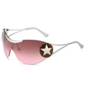 Retro Y2K pilot oversized sunglasses with pink gradient lenses and silver star detail - D06 Y-4 / Silver Frame Grey-Pink Lens