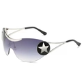 Y2K future punk oversized wrap-around sunglasses with star logo and gradient lenses - D06 Y-4 / Silver Frame Double Grey Lens