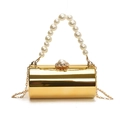 Zylindrische goldene Abendtasche aus Metall mit Perlengriff und luxuriösem Verschluss - Gold