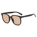Retro oversized irregular black frame sunglasses with tea colored lenses for men and women - D12 Y-2 / Glossy Black / Tea Lenses