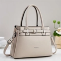Elegante beige handtas van leer met litchi-nerf en een verstelbare schouderriem - Khaki