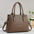 Taupe pebbled leather tote bag with sturdy handles and a detachable shoulder strap - Brown