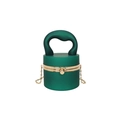 Sac à main cylindrique rigide vert foncé avec poignée épaisse et chaîne dorée - Vert Mat