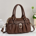 Borsa classica in pelle marrone scuro con doppia cerniera e fibbia in metallo dorato - caffè