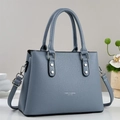 Morandi blue large capacity vintage tote bag with lychee texture and shoulder strap - Blue