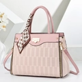 Light pink faux leather shoulder bag with houndstooth silk scarf and gold hardware - Pink