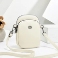 Minimalist beige pebble leather crossbody square bag with metal M logo and two zippers - Off White