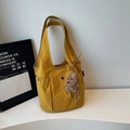 Sac fourre-tout jaune moutarde grande capacité avec poches et pendentif chiot peluche - Jaune / Sans Pendentif