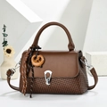 Chic Korean style brown crossbody bag with silver horseshoe buckle and biscuit pendant - Coffee