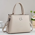 Elegante borsa da donna in pelle testurizzata beige con manici e tracolla rimovibile - Cachi