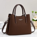 Dunkelbraune gewebte Lederhandtasche mit Fashion Queen Logo und verstellbarem Schultergurt - Kaffeebraun