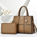 Set borsa tote marrone goffrata coccodrillo con logo V in metallo e orchidea - Borsa A Mano E Pochette / Cachi